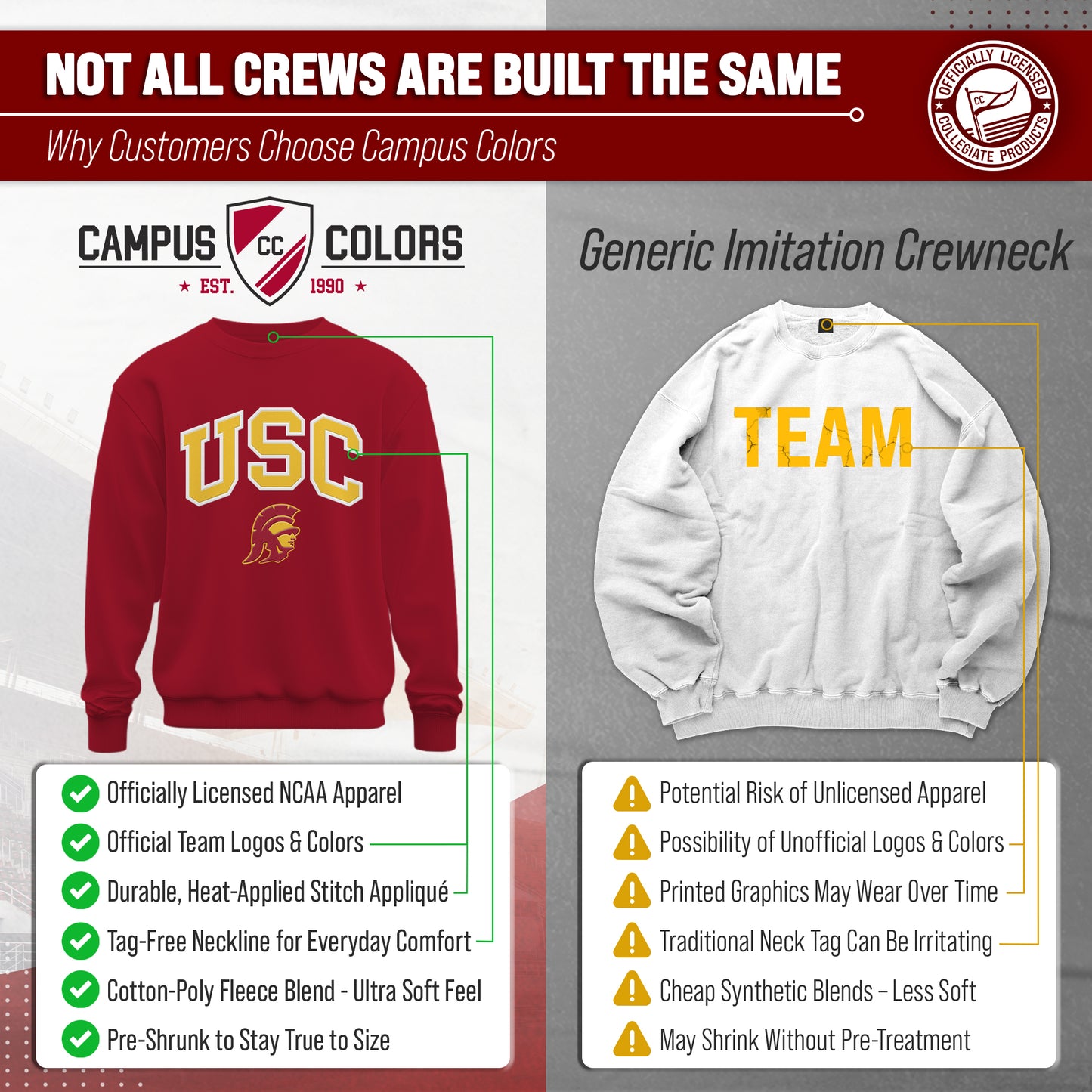 USC Trojans NCAA Adult Tackle Twill Crewneck Sweatshirt - Cardinal