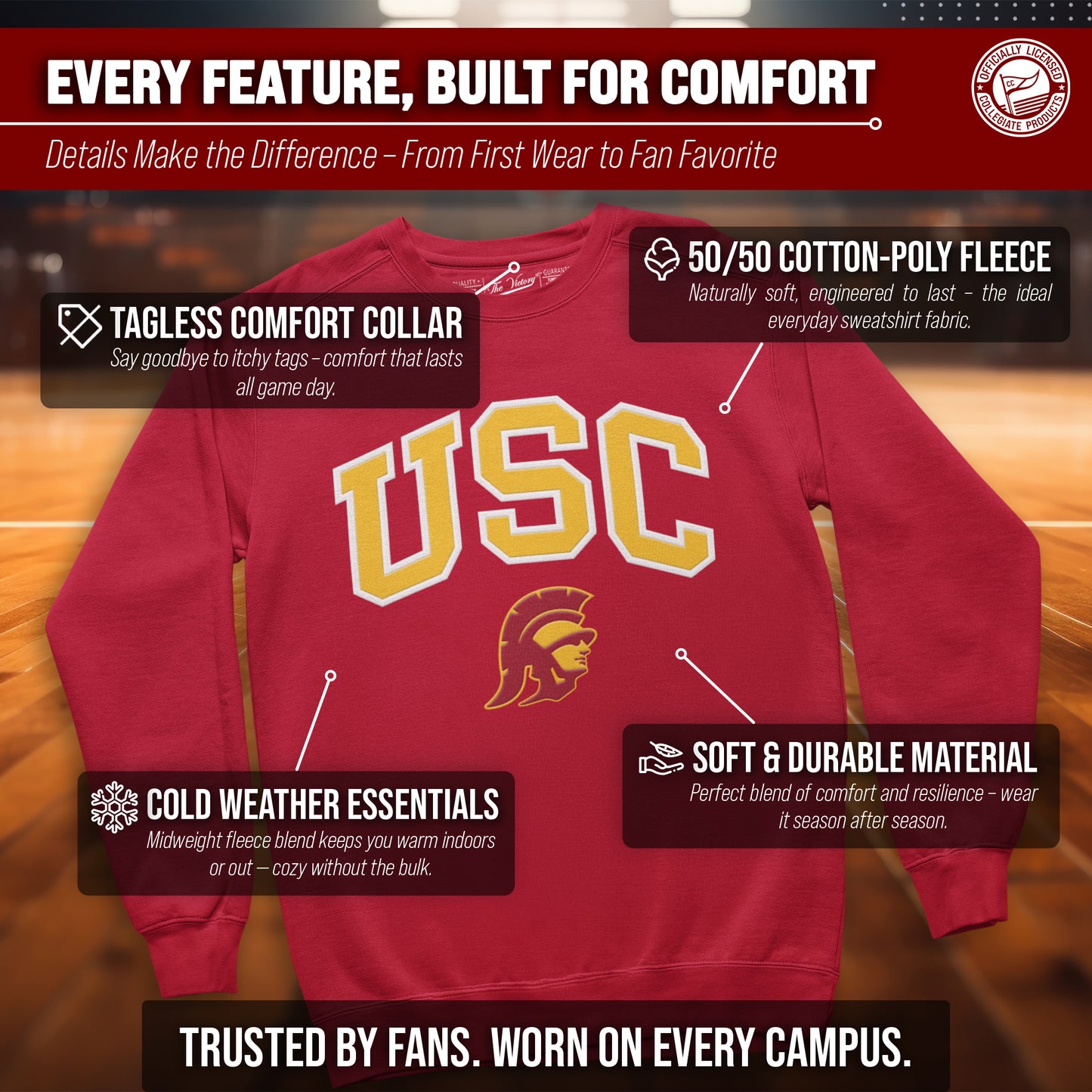 USC Trojans NCAA Adult Tackle Twill Crewneck Sweatshirt - Cardinal