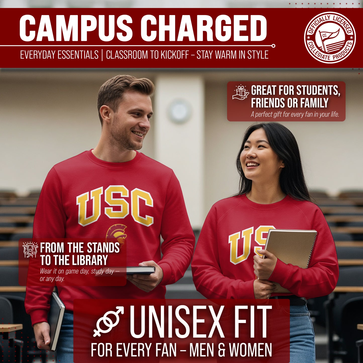 USC Trojans NCAA Adult Tackle Twill Crewneck Sweatshirt - Cardinal