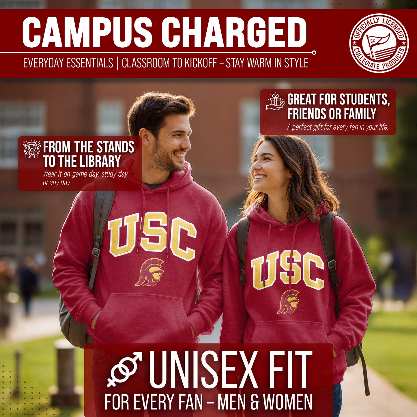 USC Trojans NCAA Adult Tackle Twill Hooded Sweatshirt - Cardinal
