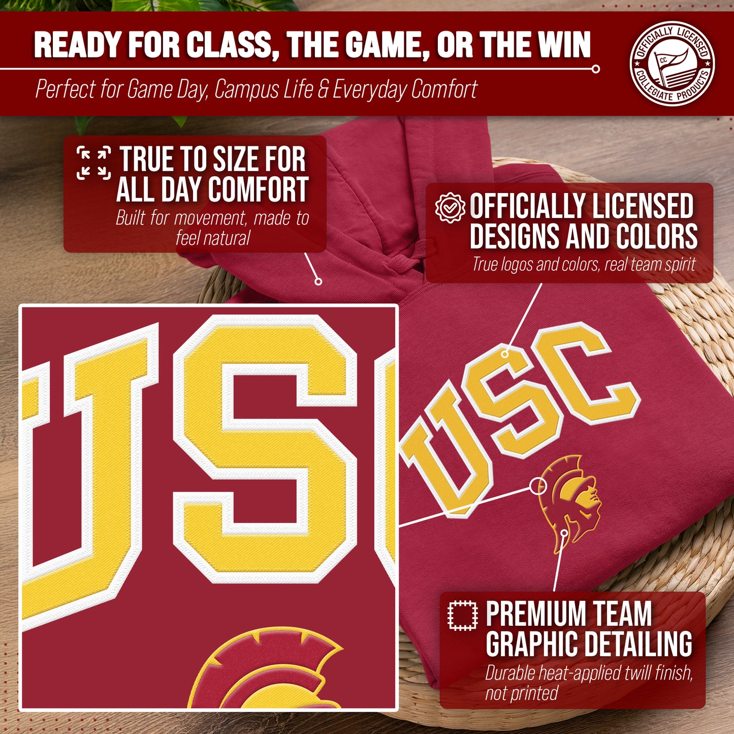 USC Trojans NCAA Adult Tackle Twill Hooded Sweatshirt - Cardinal