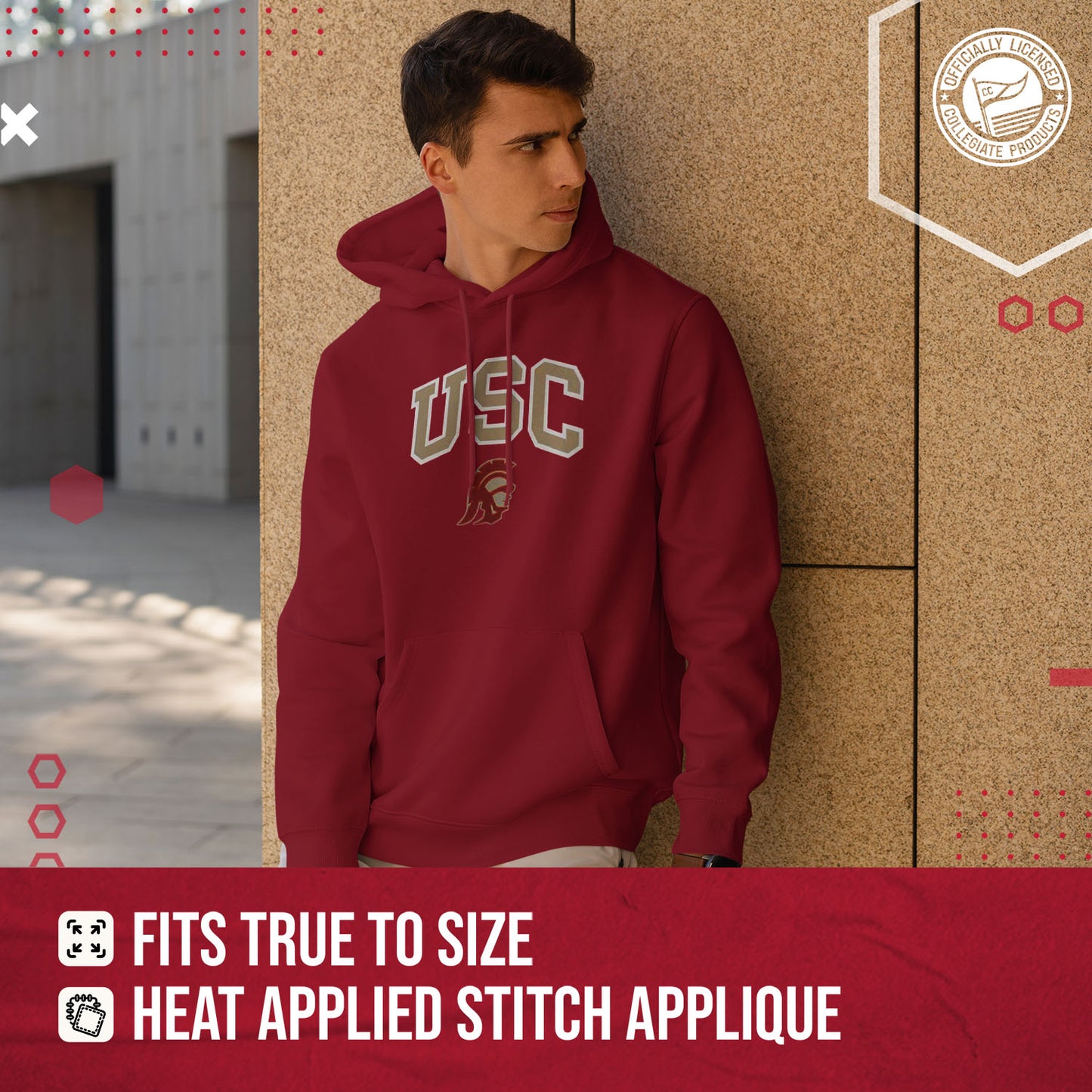 USC Trojans NCAA Adult Tackle Twill Hooded Sweatshirt - Cardinal