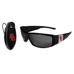 USC Trojans NCAA Black Chrome Sunglasses with Visor Clip Bundle - Black