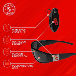 USC Trojans NCAA Black Chrome Sunglasses with Visor Clip Bundle - Black