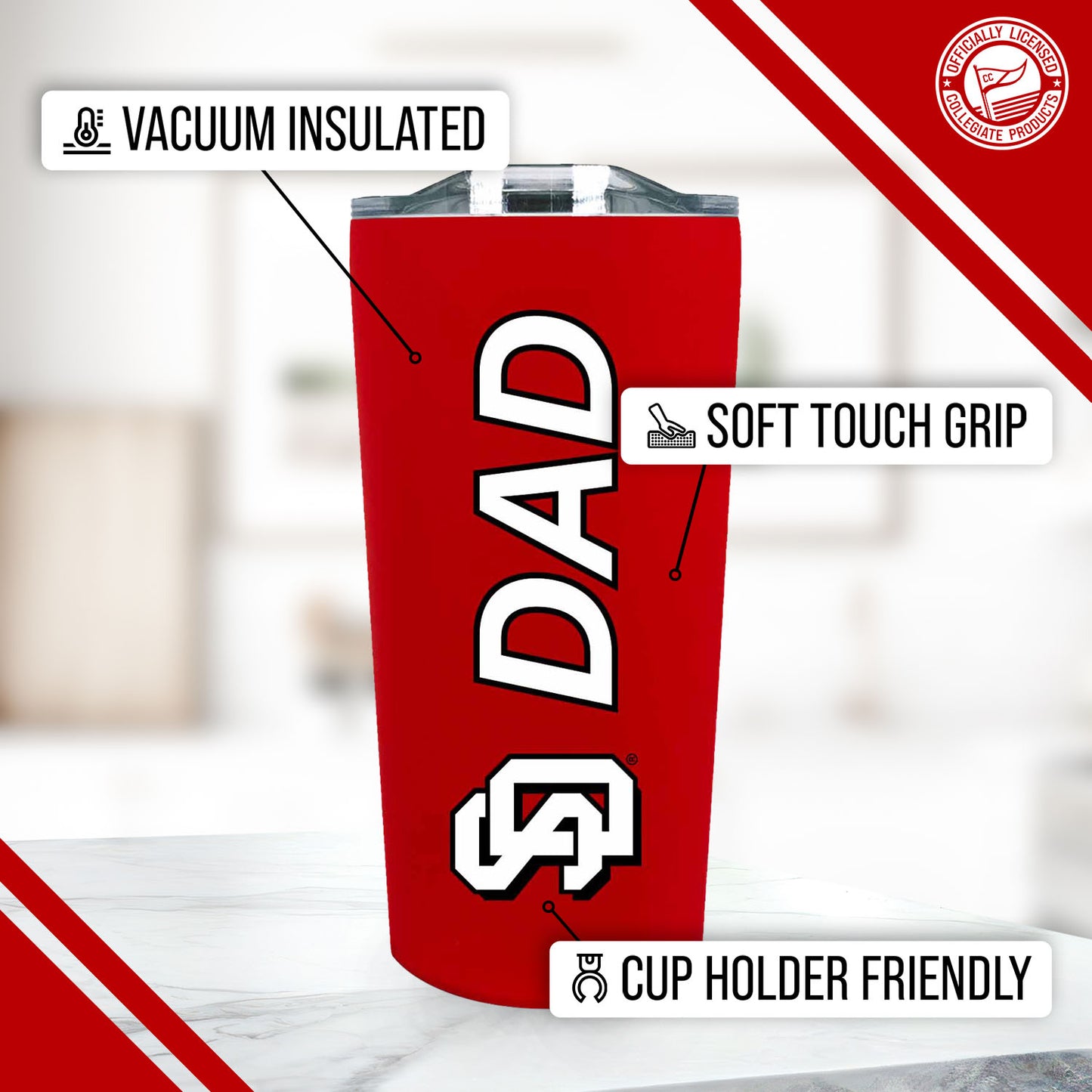 University of South Dakota Coyotes NCAA Stainless Steel Travel Tumbler for Dad - Red