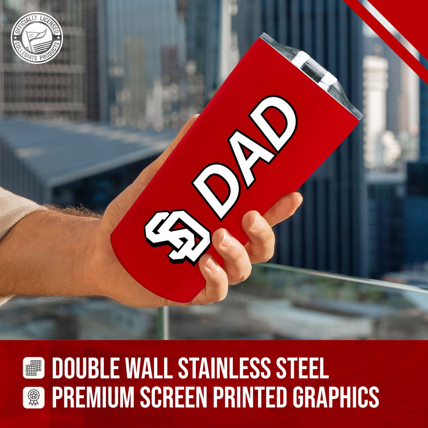 University of South Dakota Coyotes NCAA Stainless Steel Travel Tumbler for Dad - Red