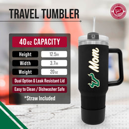USF Bulls Collegiate 40oz Stainless Steel Travel Tumbler with Handle for Mom - Black