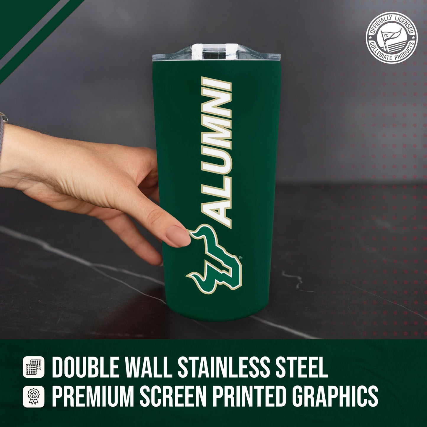 USF Bulls Collegiate Stainless Steel Travel Tumbler for Alumni - Green