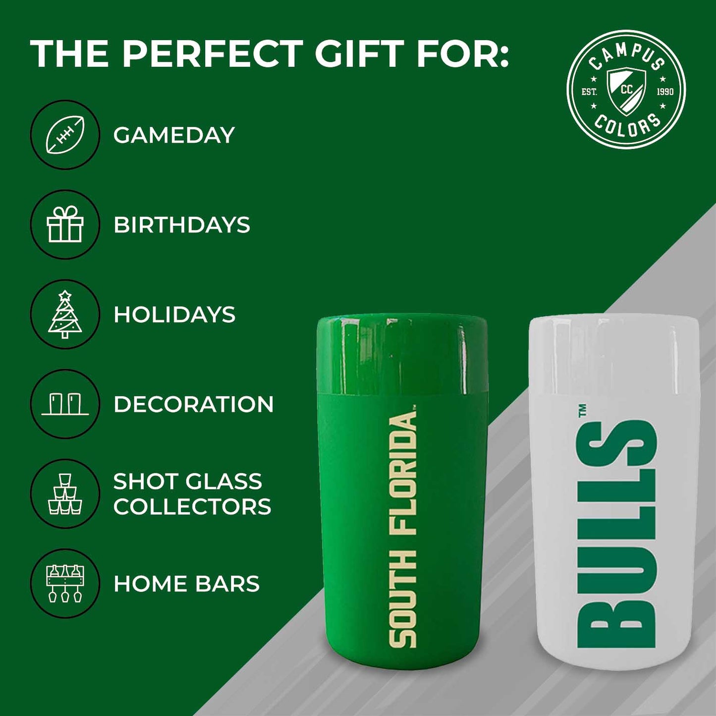 USF Bulls College and University 2-Pack Shot Glasses - Team Color