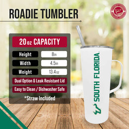 USF Bulls NCAA Stainless Steel 20oz Roadie With Handle & Dual Option Lid With Straw - White