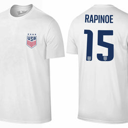 USA National Team The Victory Officially Licensed US Adult Women's National Soccer Team Megan Rapinoe Name & Number T-Shirt - White #15