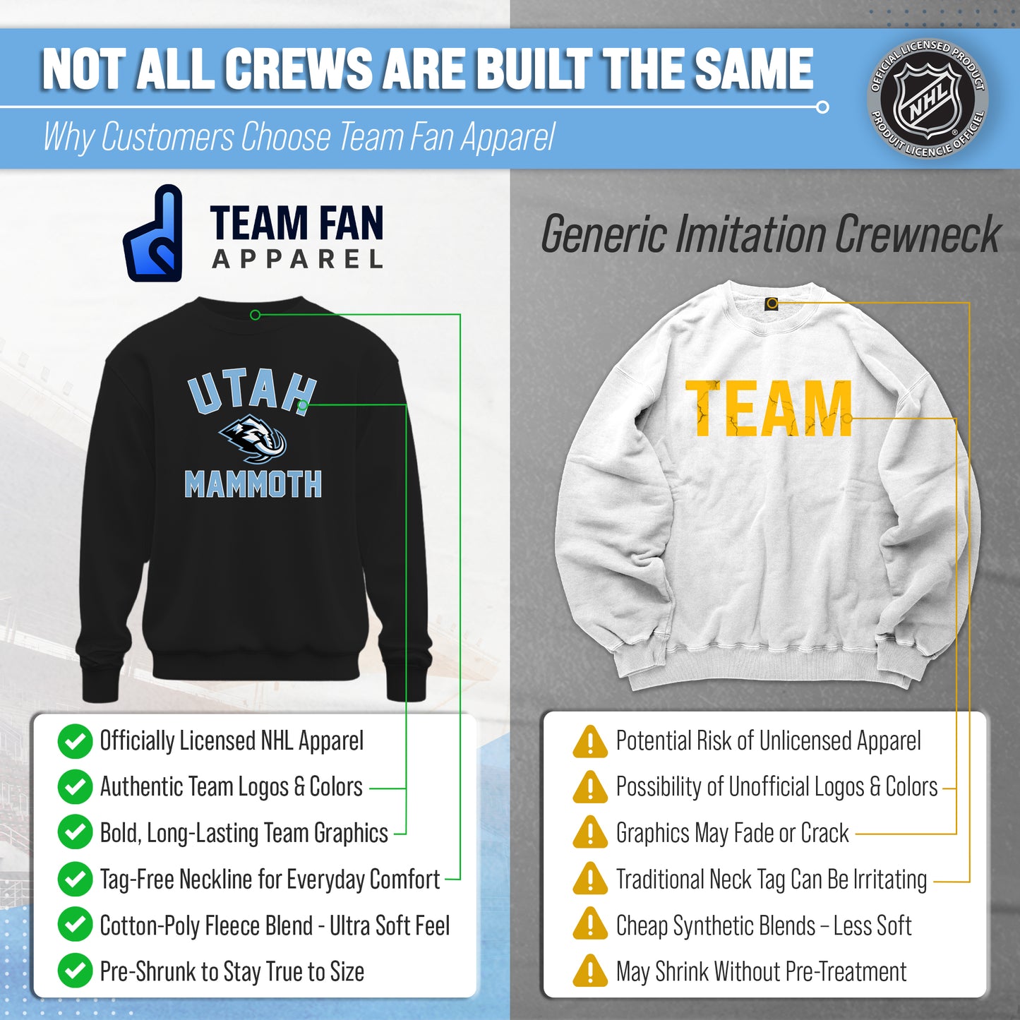Utah Mammoth Adult NHL Gameday Crewneck Sweatshirt - Black