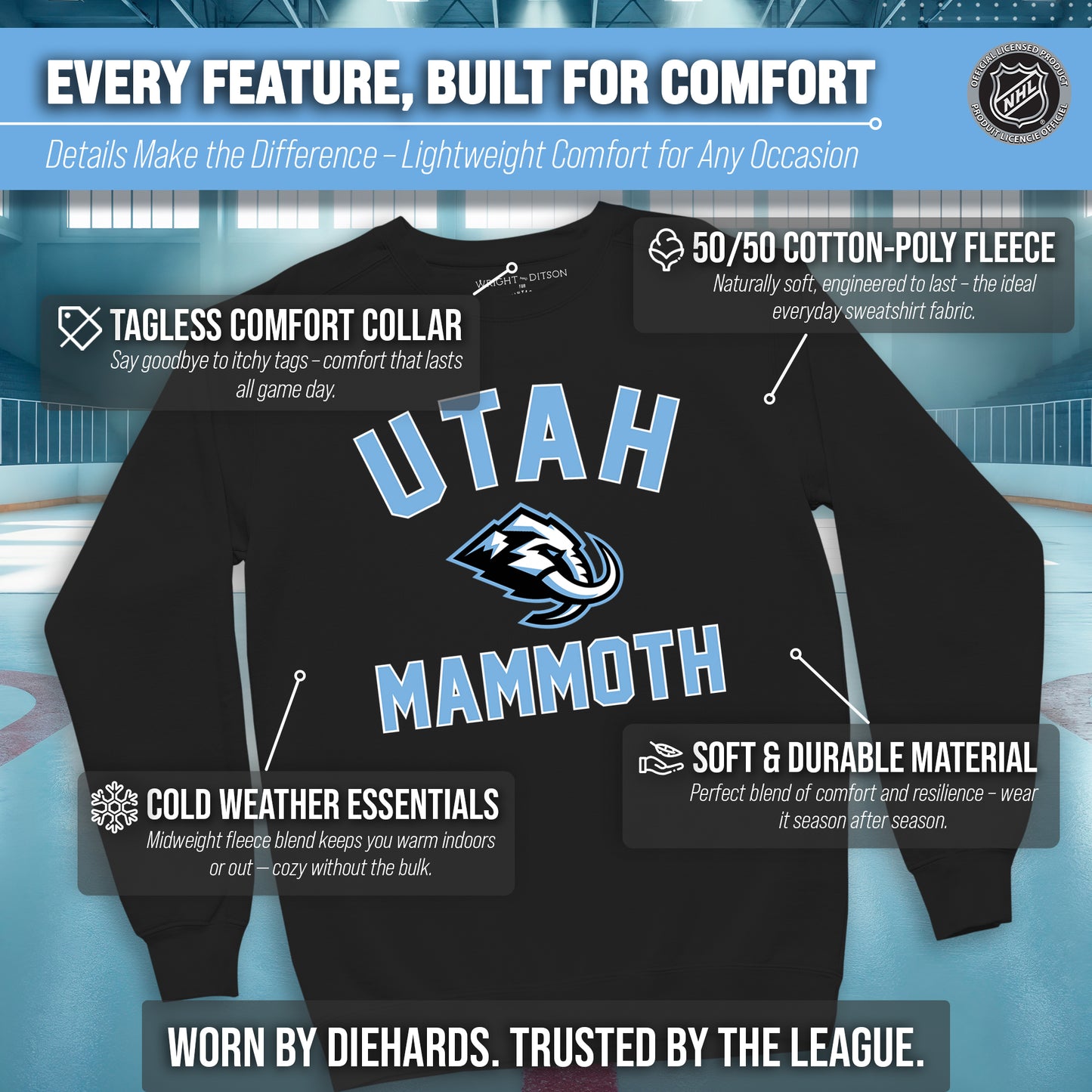Utah Mammoth Adult NHL Gameday Crewneck Sweatshirt - Black