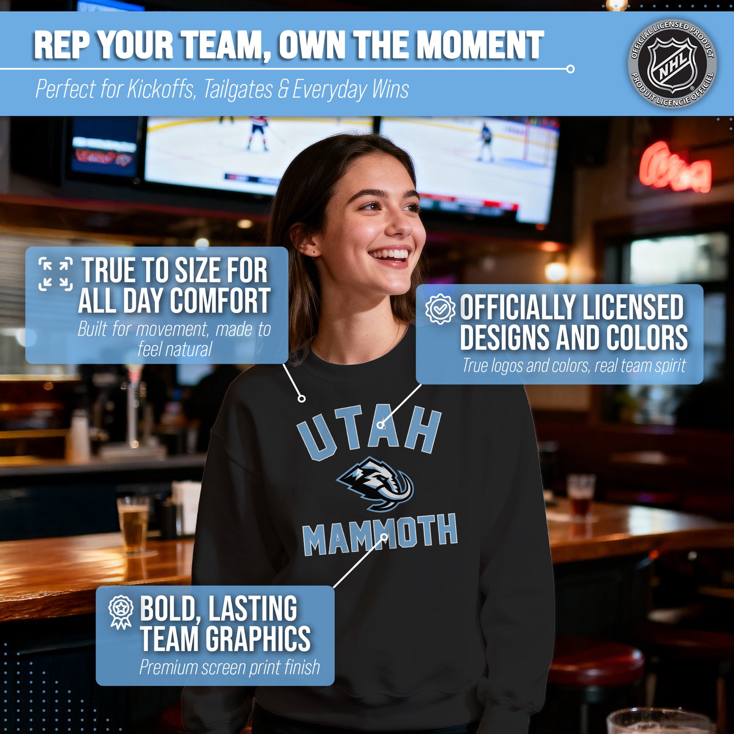 Utah Mammoth Adult NHL Gameday Crewneck Sweatshirt - Black