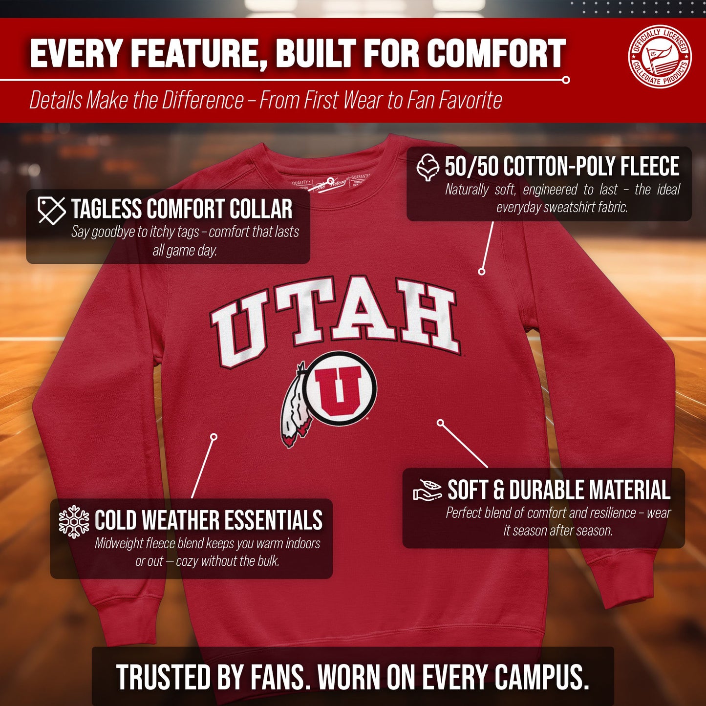 Utah Utes Adult Arch & Logo Soft Style Gameday Crewneck Sweatshirt - Red
