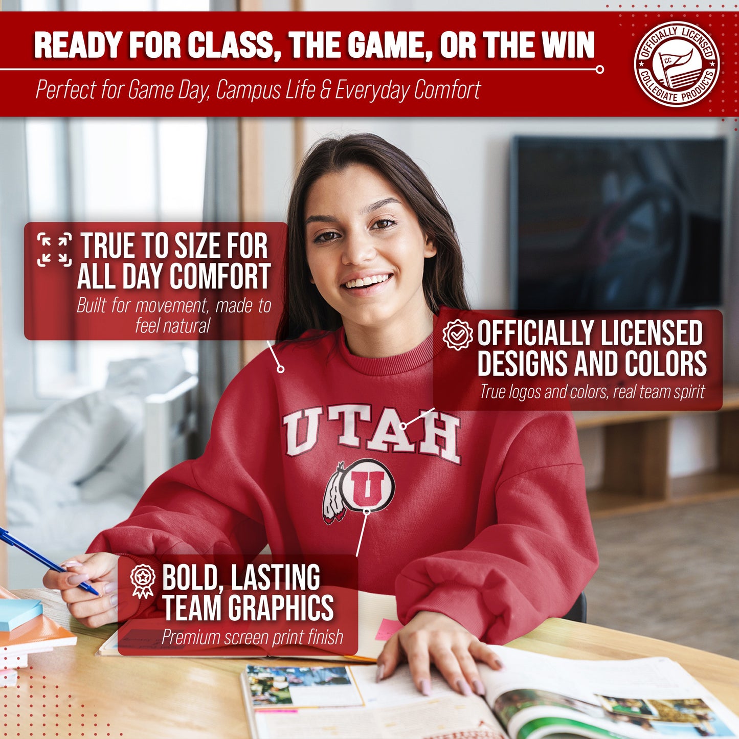 Utah Utes Adult Arch & Logo Soft Style Gameday Crewneck Sweatshirt - Red