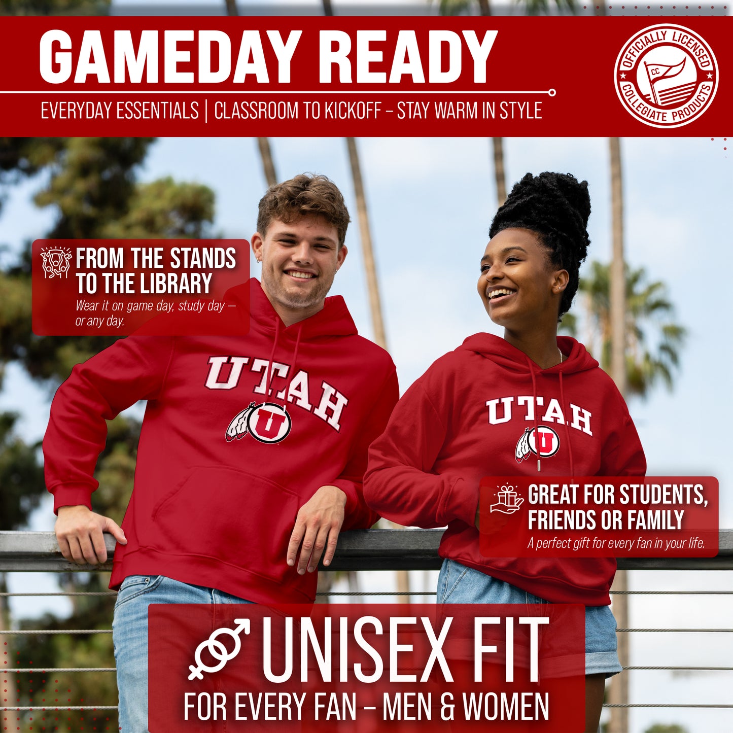 Utah Utes Adult Arch & Logo Soft Style Gameday Hooded Sweatshirt - Red