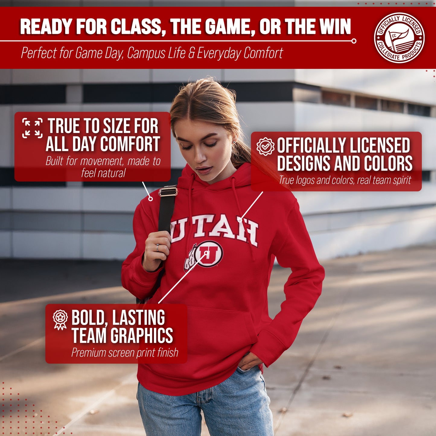 Utah Utes Adult Arch & Logo Soft Style Gameday Hooded Sweatshirt - Red