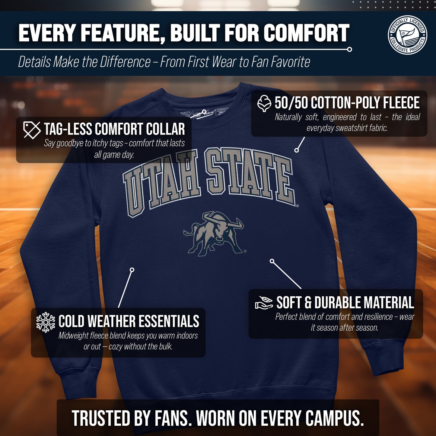 Utah State Aggies Adult Arch & Logo Soft Style Gameday Crewneck Sweatshirt - Navy