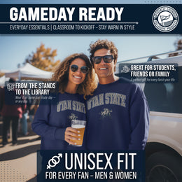 Utah State Aggies Adult Arch & Logo Soft Style Gameday Crewneck Sweatshirt - Navy