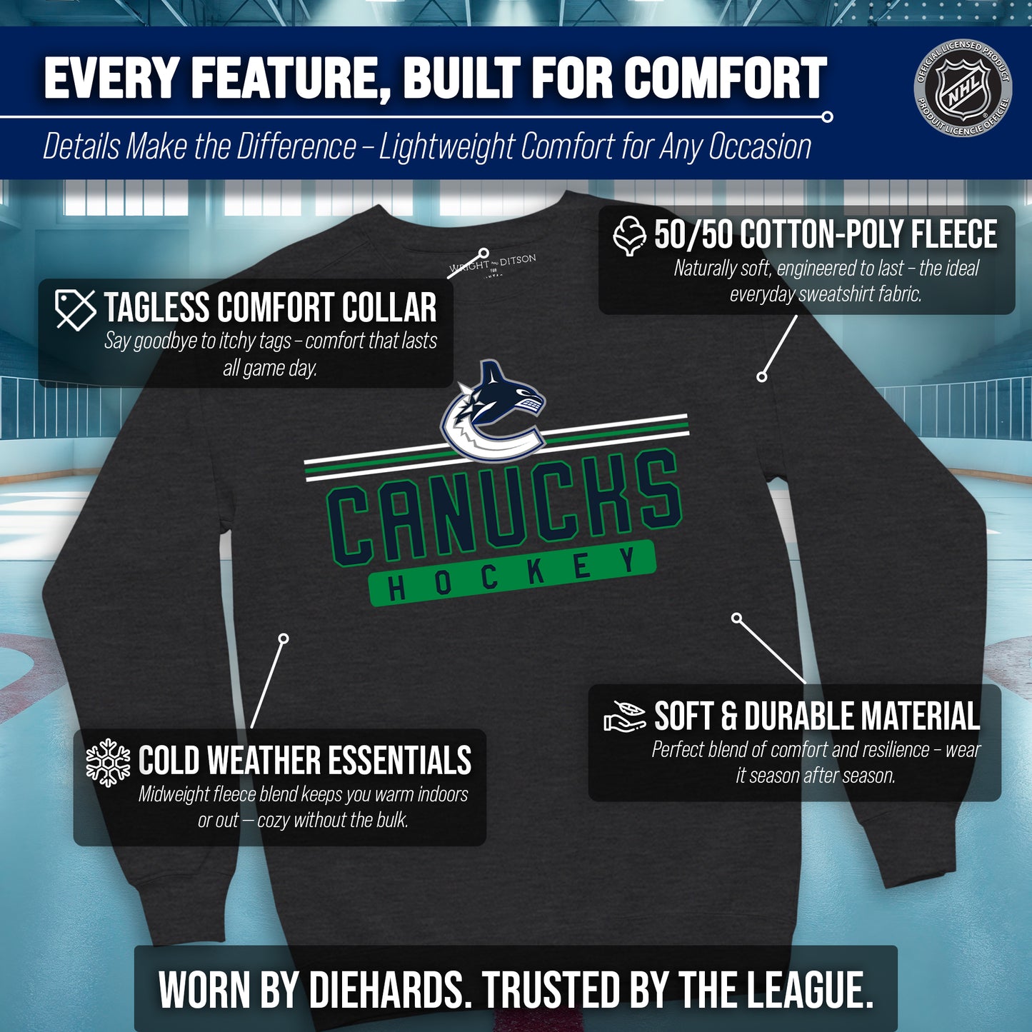 Vancouver Canucks NHL Charcoal True Fan Crewneck Sweatshirt - Charcoal