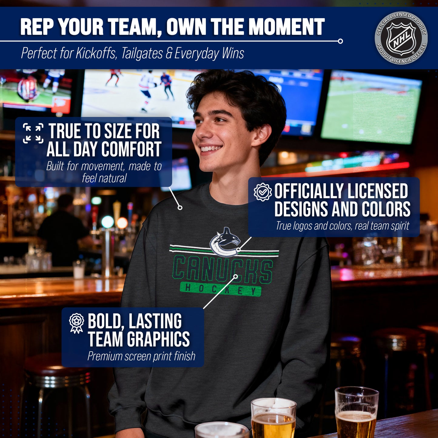 Vancouver Canucks NHL Charcoal True Fan Crewneck Sweatshirt - Charcoal