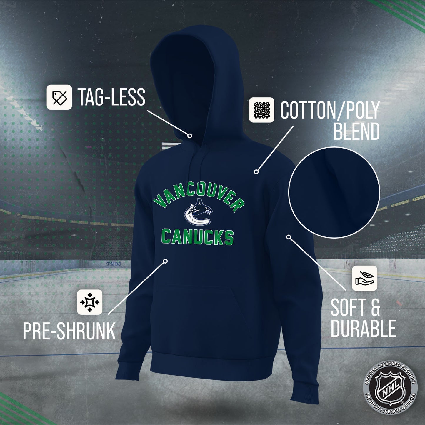 Vancouver Canucks Adult NHL Primary Logo Hooded Sweatshirt - Navy