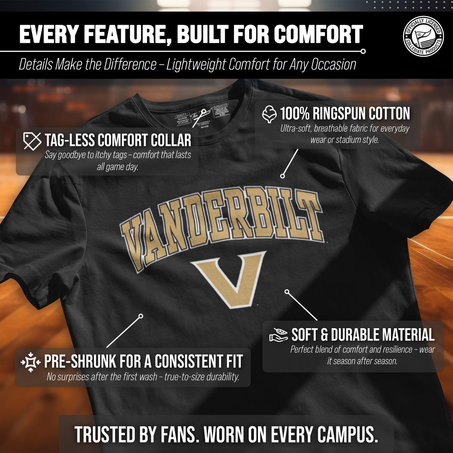 Vanderbilt Commodores NCAA Adult Gameday Cotton T-Shirt - Black
