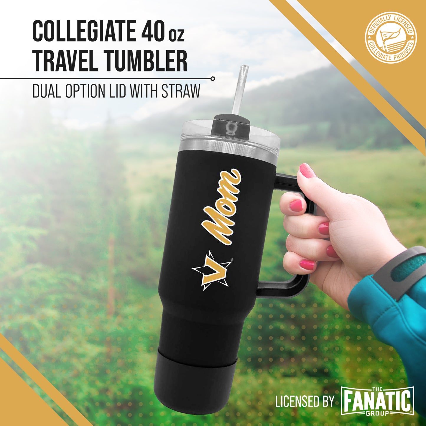 Vanderbilt Commodores Collegiate 40oz Stainless Steel Travel Tumbler with Handle for Mom - Black