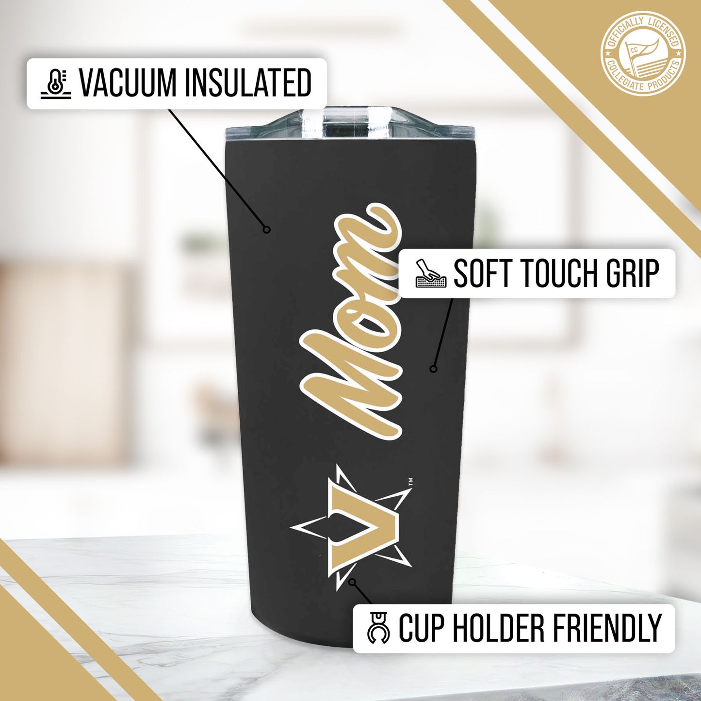 Vanderbilt Commodores NCAA Stainless Steel Travel Tumbler for Mom - Black