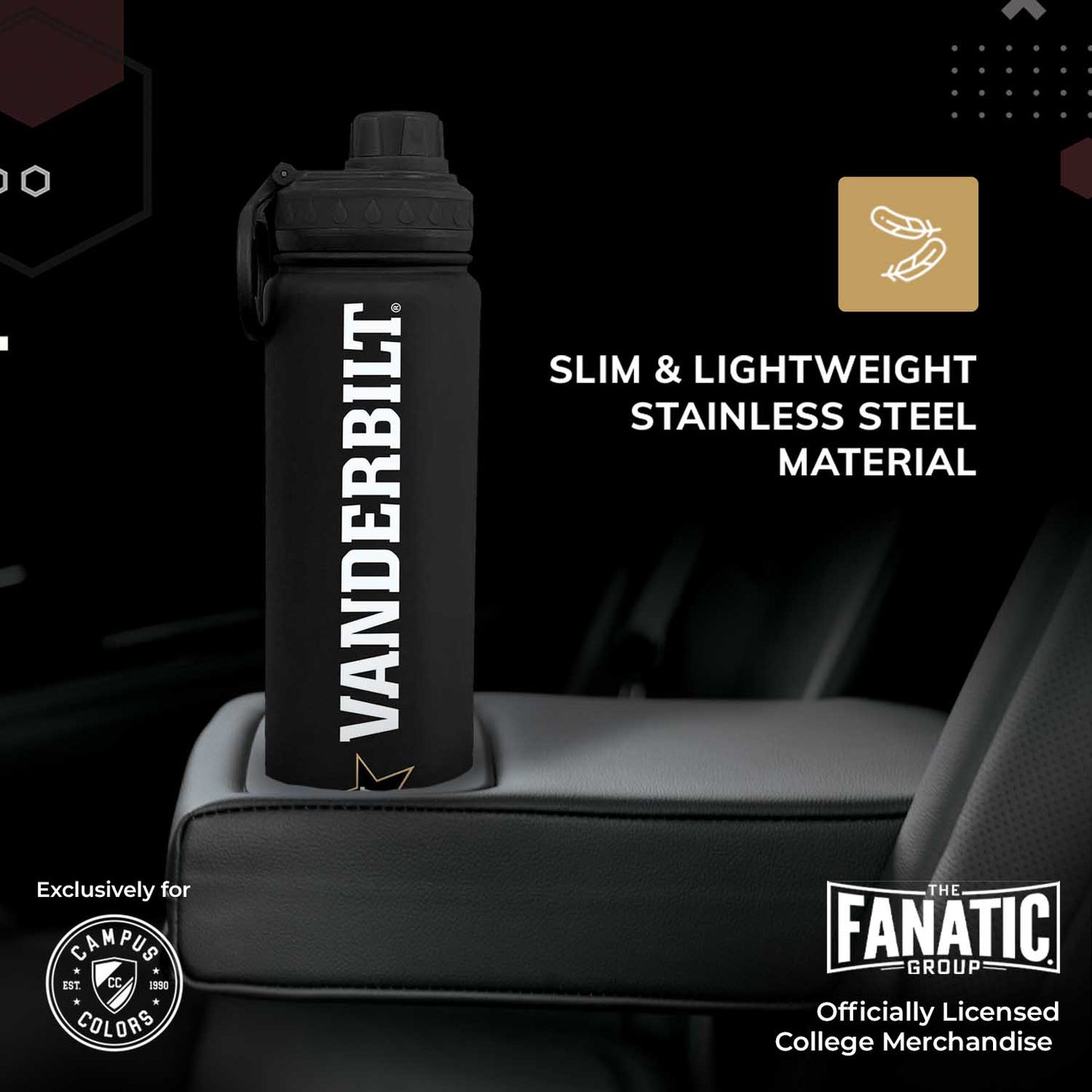 Vanderbilt Commodores NCAA Stainless Steel Water Bottle - Black