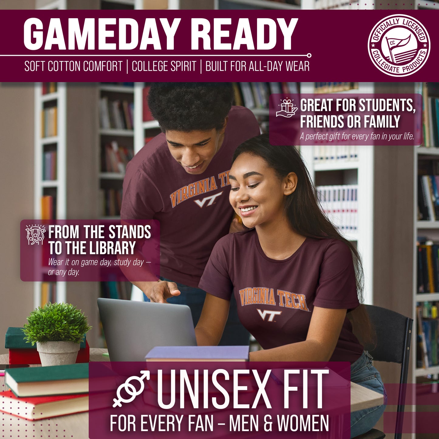 Virginia Tech Hokies NCAA Adult Gameday Cotton T-Shirt - Maroon