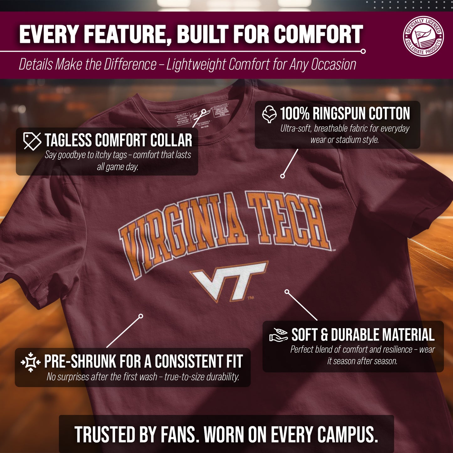 Virginia Tech Hokies NCAA Adult Gameday Cotton T-Shirt - Maroon