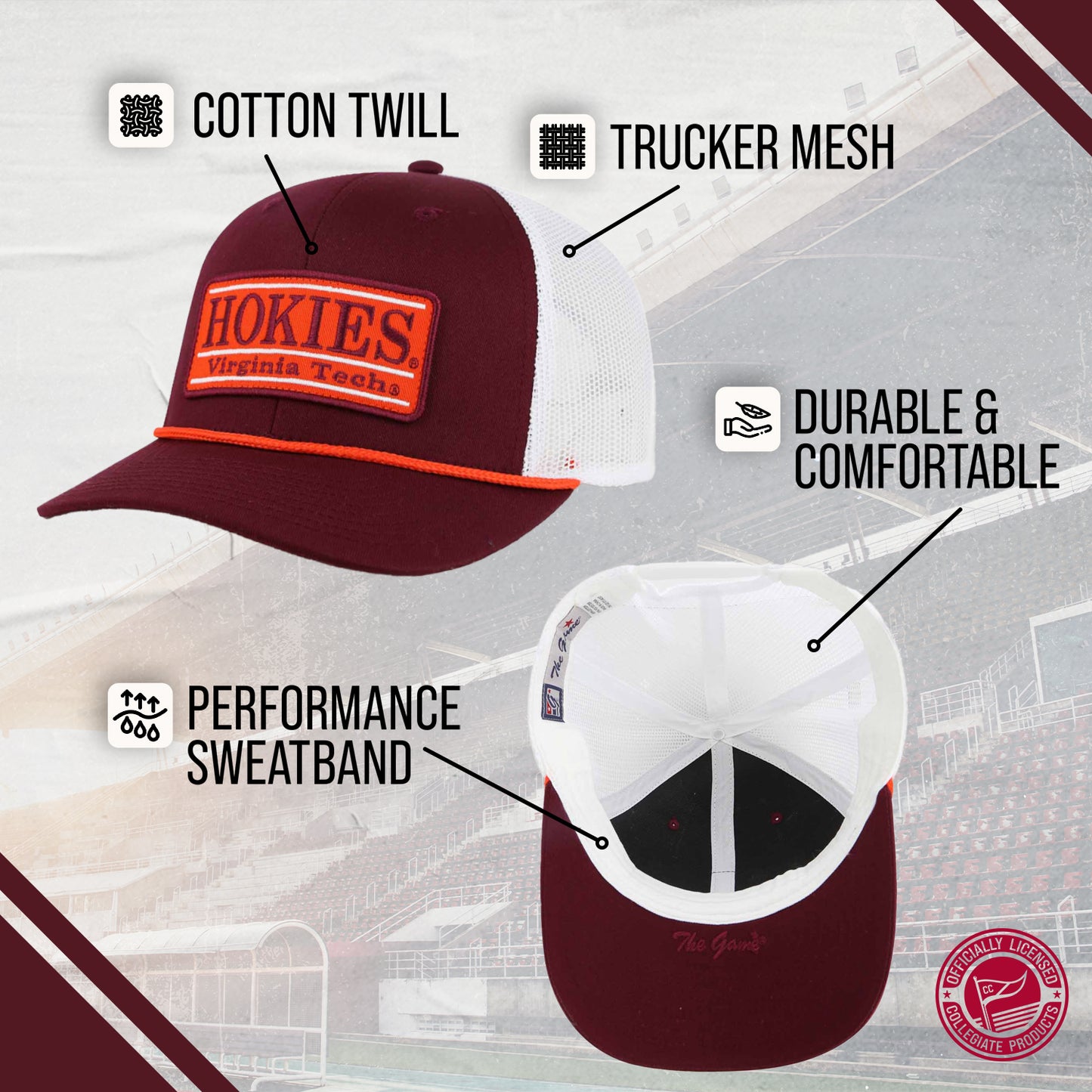 Virginia Tech Hokies NCAA Adult Elite Everyday Adjustable Mesh Trucker Hat - Maroon