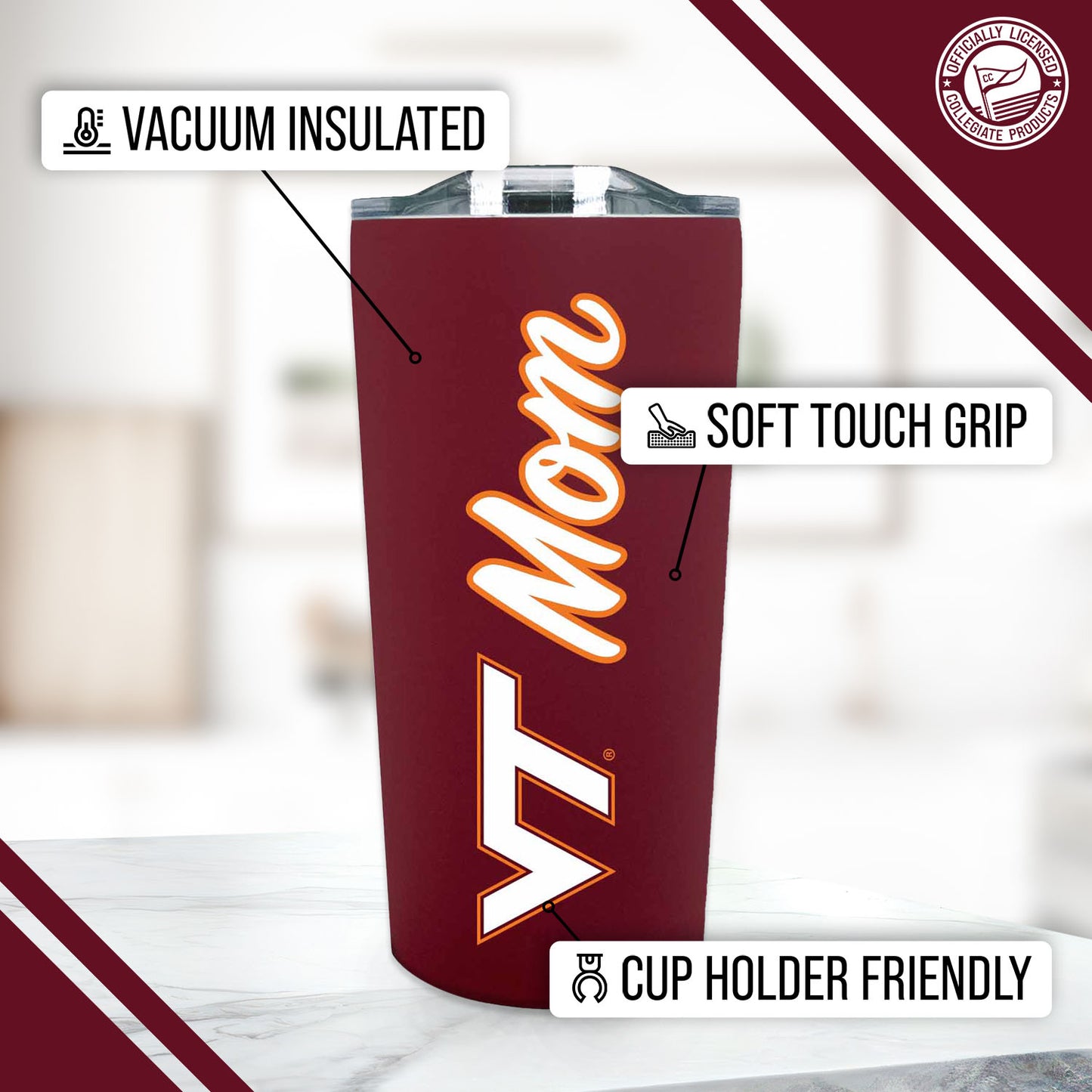 Virginia Tech Hokies NCAA Stainless Steel Travel Tumbler for Mom - Maroon