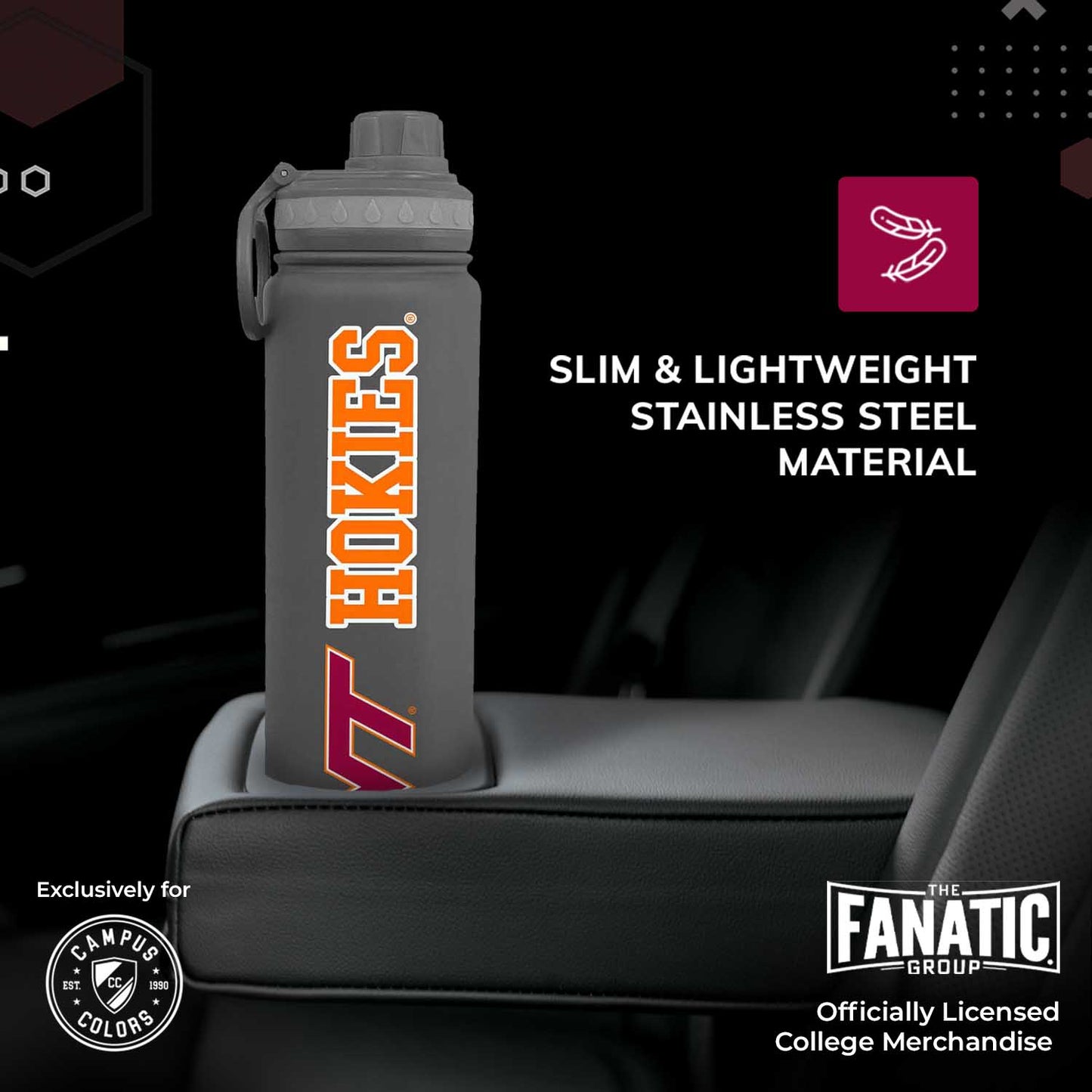 Virginia Tech Hokies NCAA Stainless Steel Water Bottle - Sport Gray