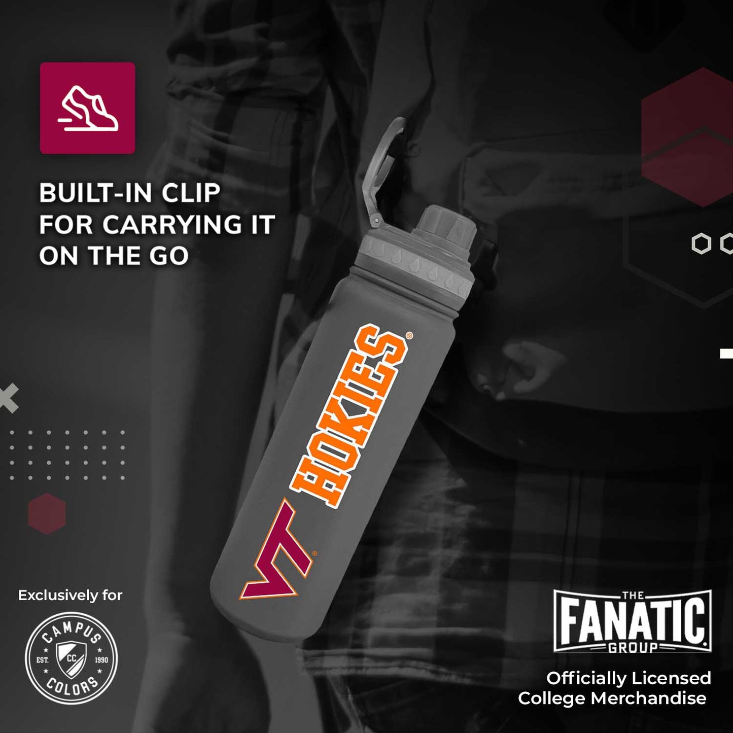 Virginia Tech Hokies NCAA Stainless Steel Water Bottle - Sport Gray