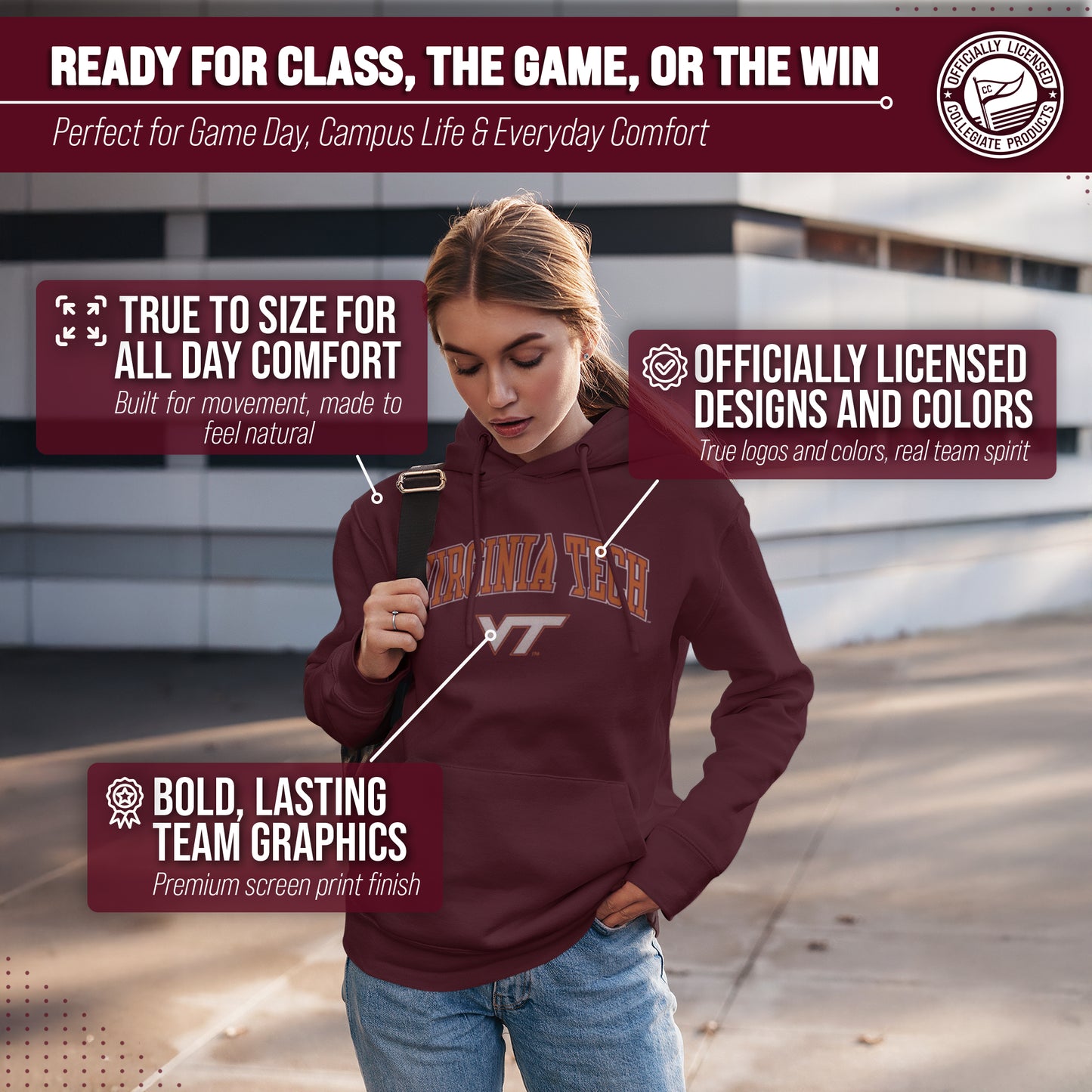 Virginia Tech Hokies Adult Arch & Logo Soft Style Gameday Hooded Sweatshirt - Maroon