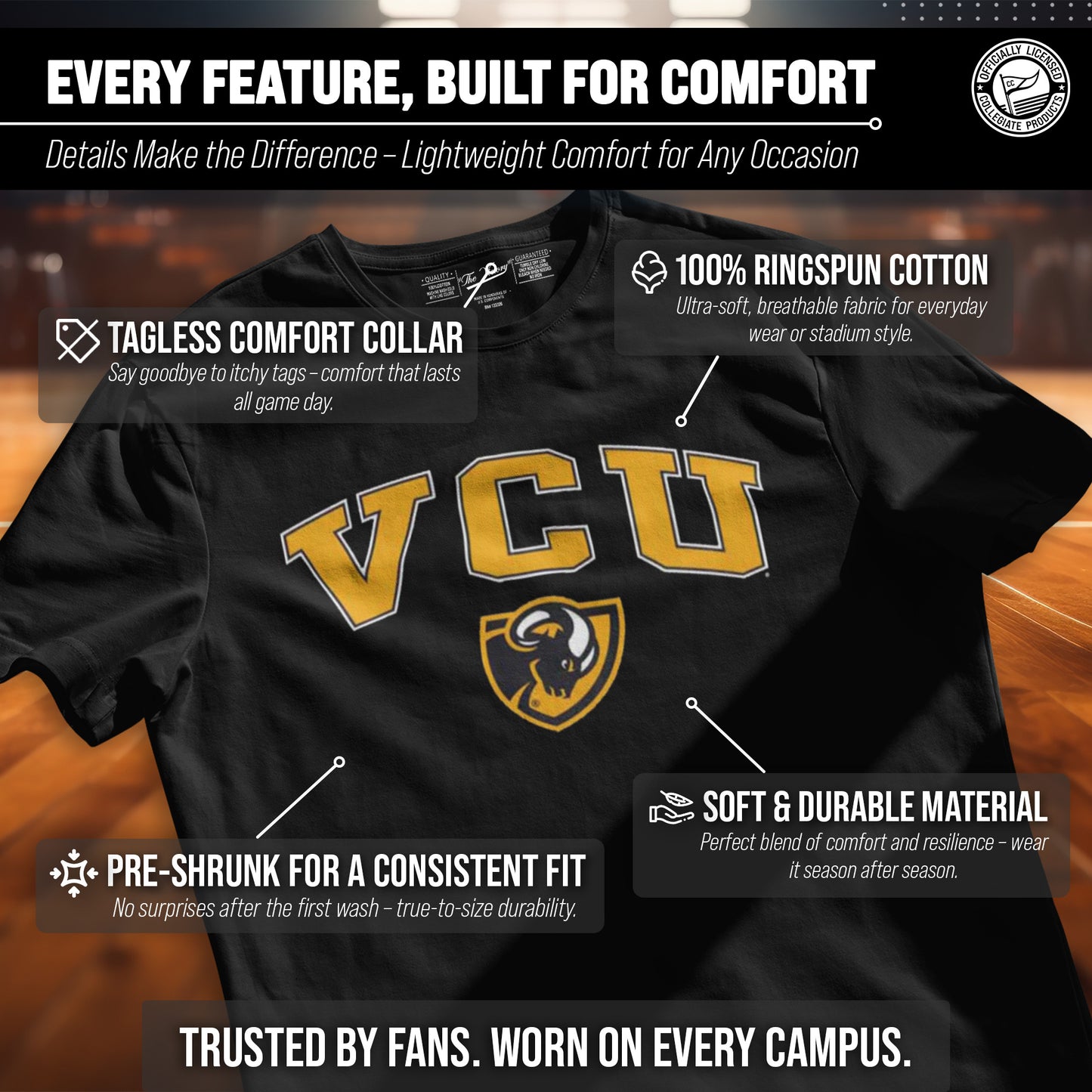 VCU Rams NCAA Adult Gameday Cotton T-Shirt - Black