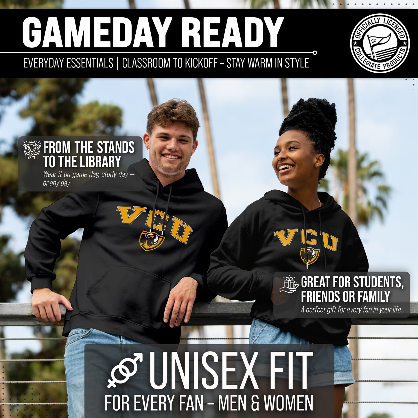 VCU Rams Adult Arch & Logo Soft Style Gameday Hooded Sweatshirt - Black