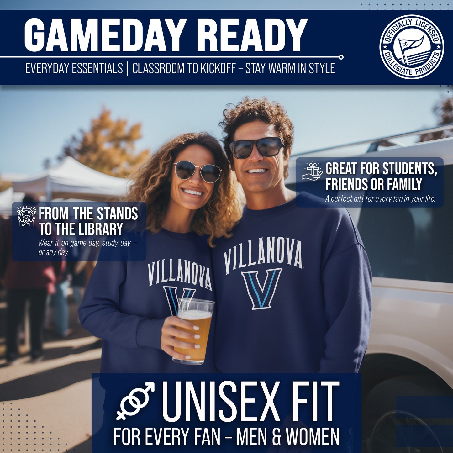Villanova Wildcats Adult Arch & Logo Soft Style Gameday Crewneck Sweatshirt - Navy