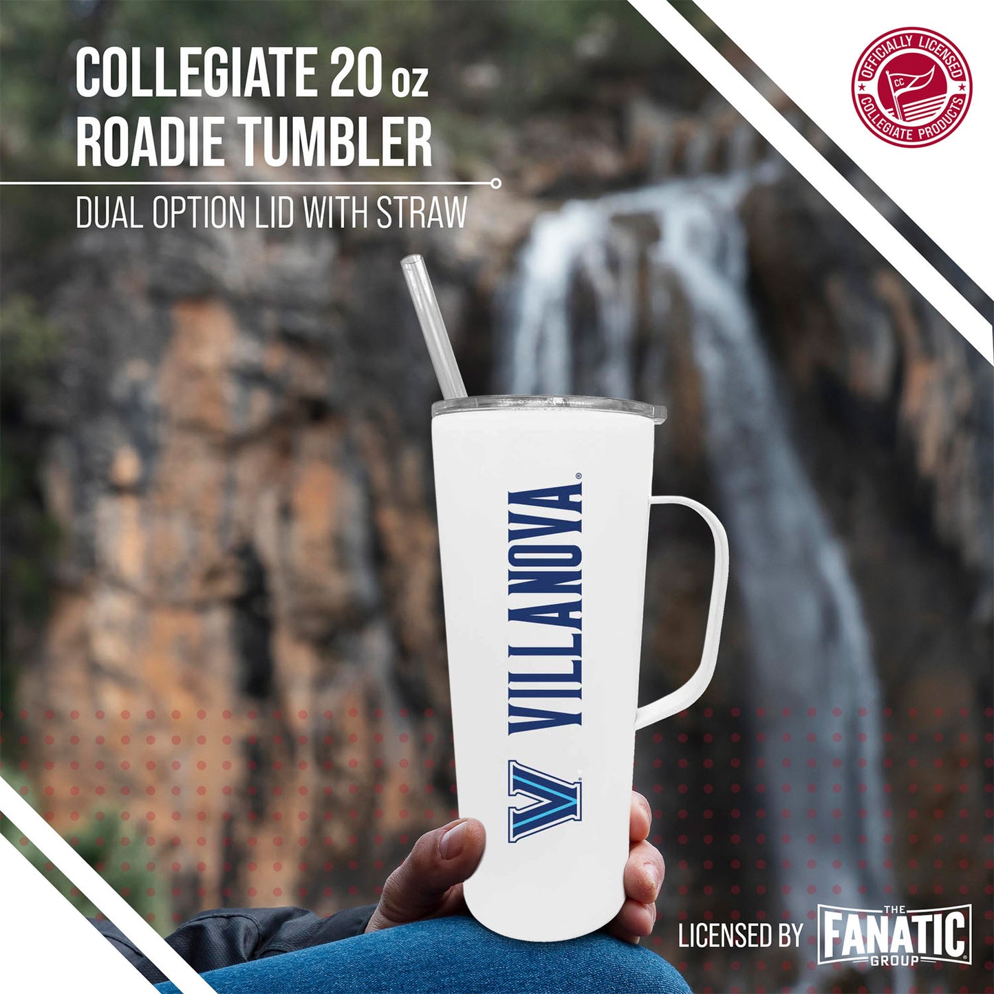 Villanova Wildcats NCAA Stainless Steel 20oz Roadie With Handle & Dual Option Lid With Straw - White