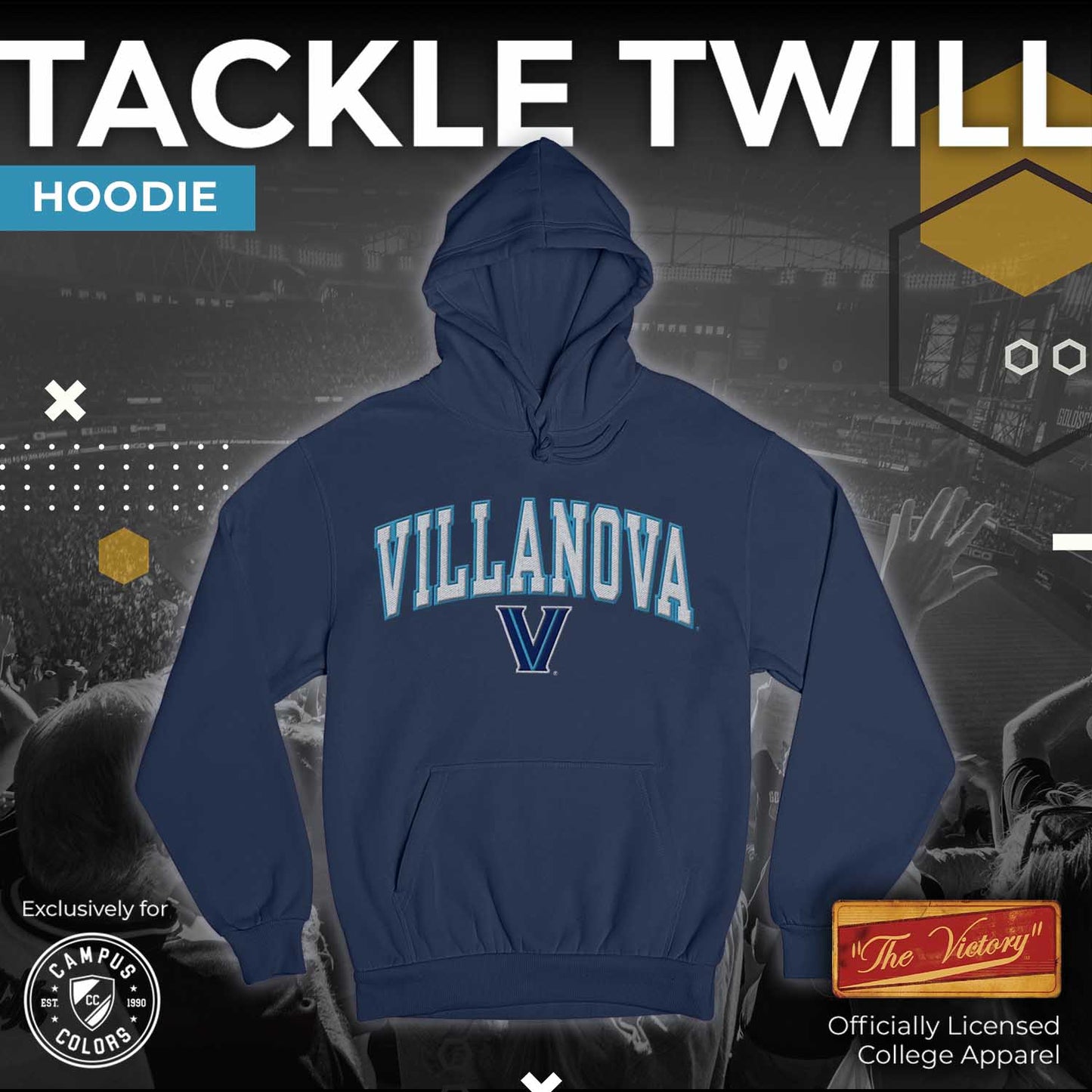 Villanova Wildcats NCAA Adult Tackle Twill Hooded Sweatshirt - Navy