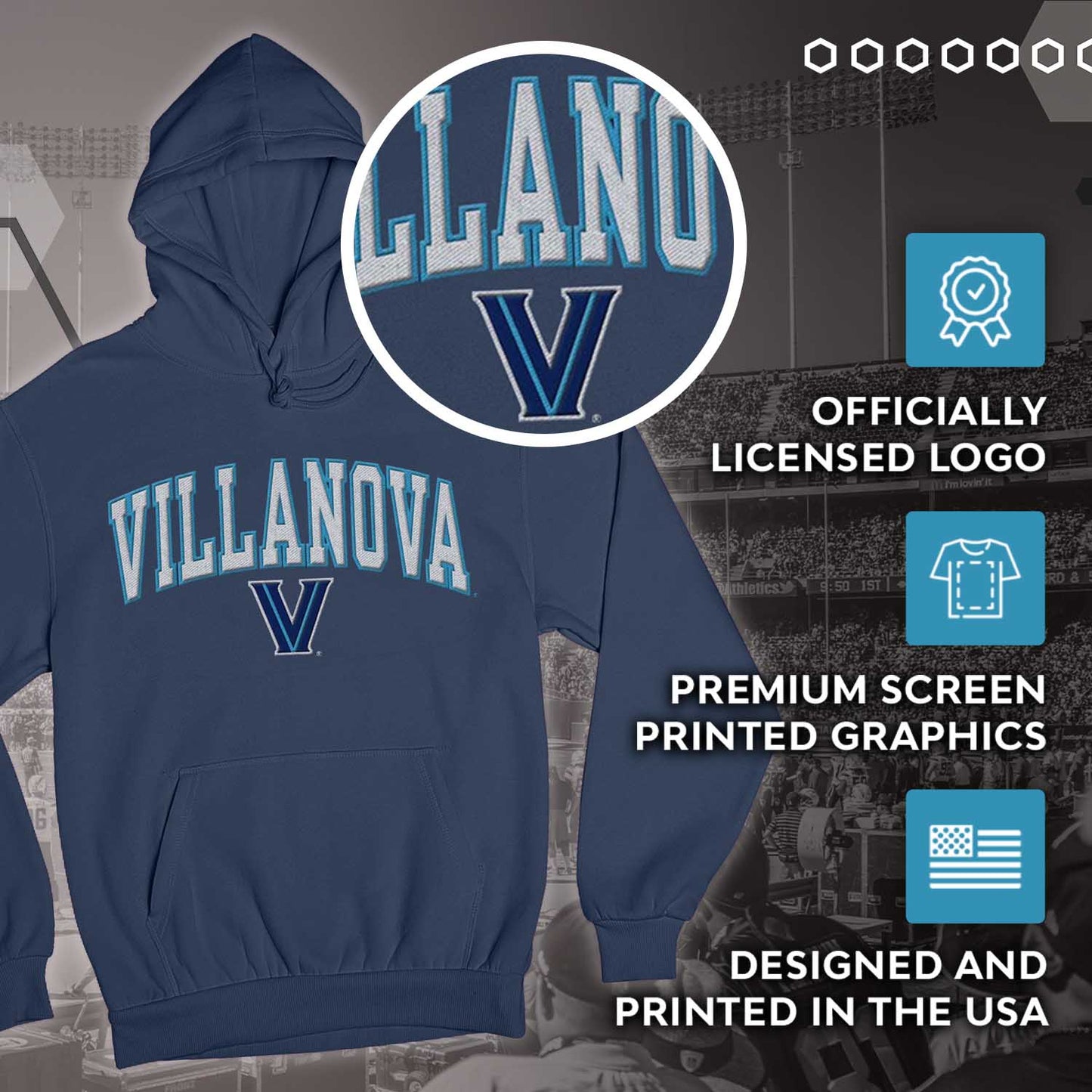Villanova Wildcats NCAA Adult Tackle Twill Hooded Sweatshirt - Navy