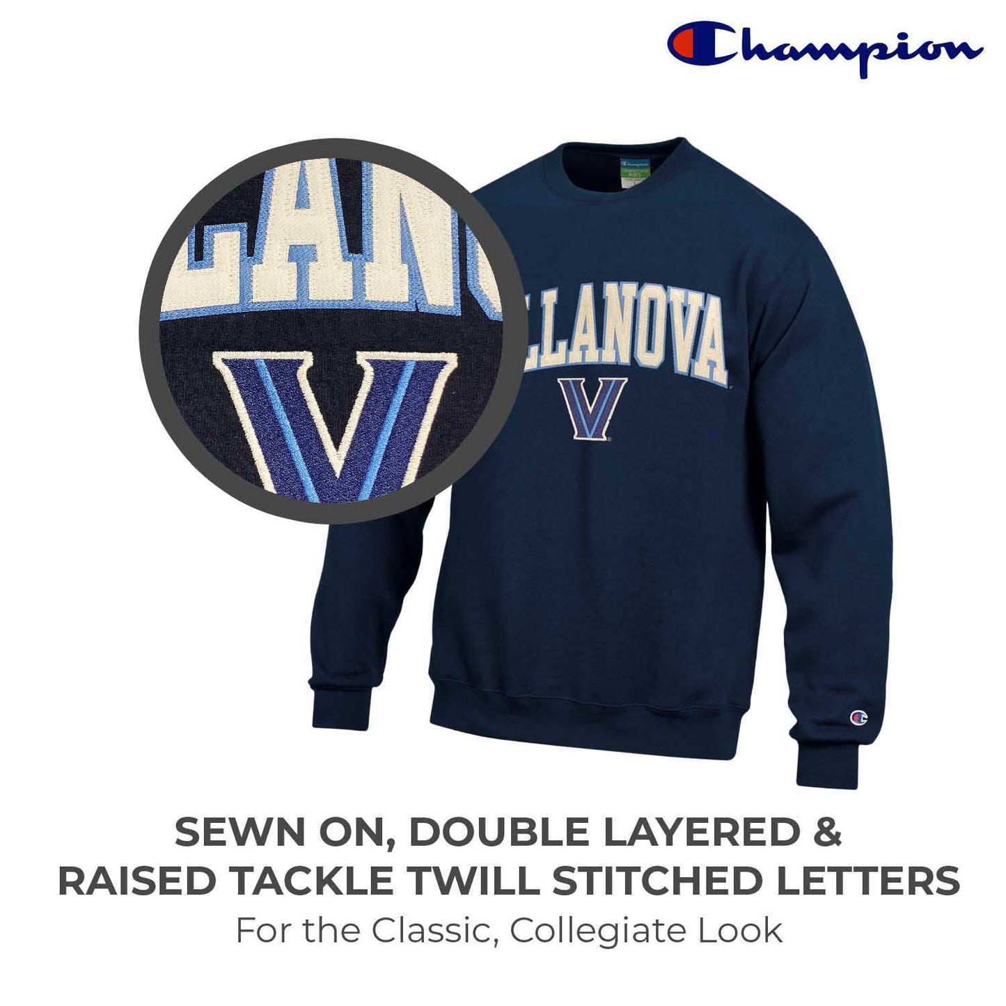 Villanova Wildcats Adult Tackle Twill Crewneck - Navy