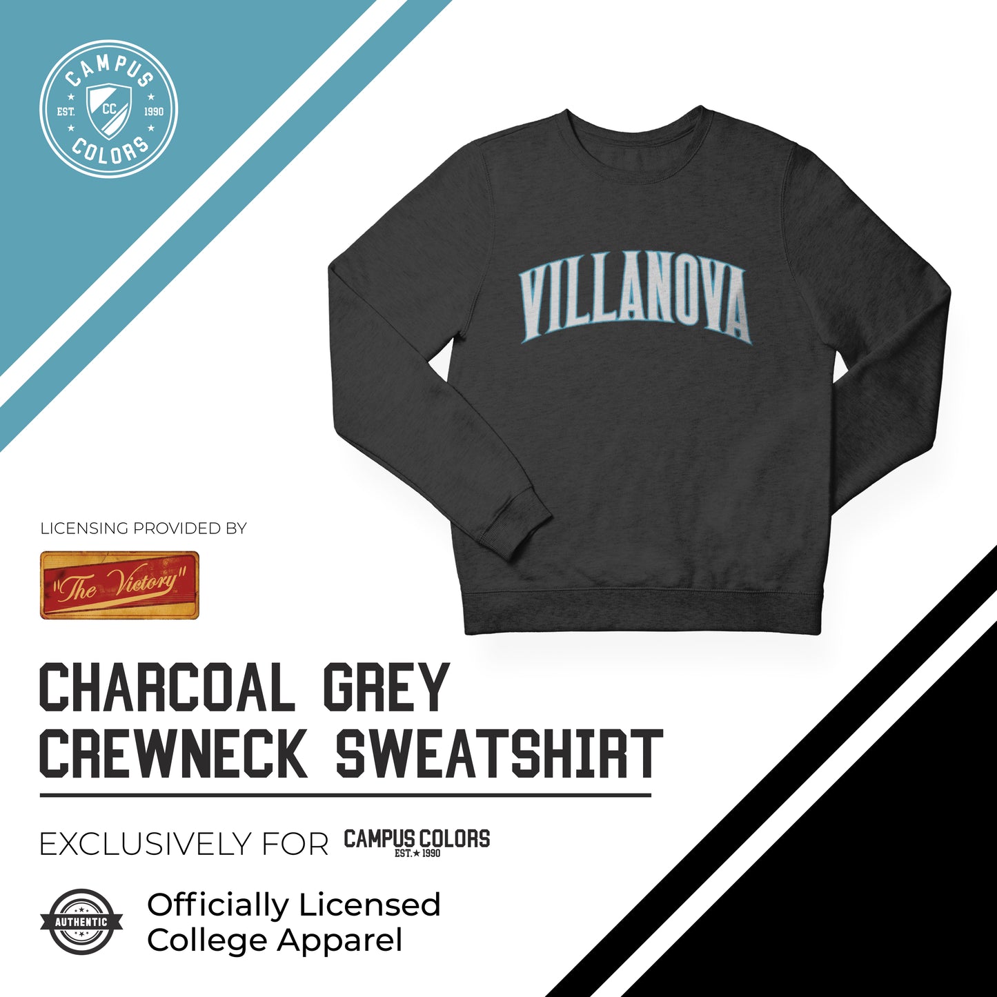 Villanova Wildcats NCAA Adult Charcoal Crewneck Fleece Sweatshirt - Charcoal