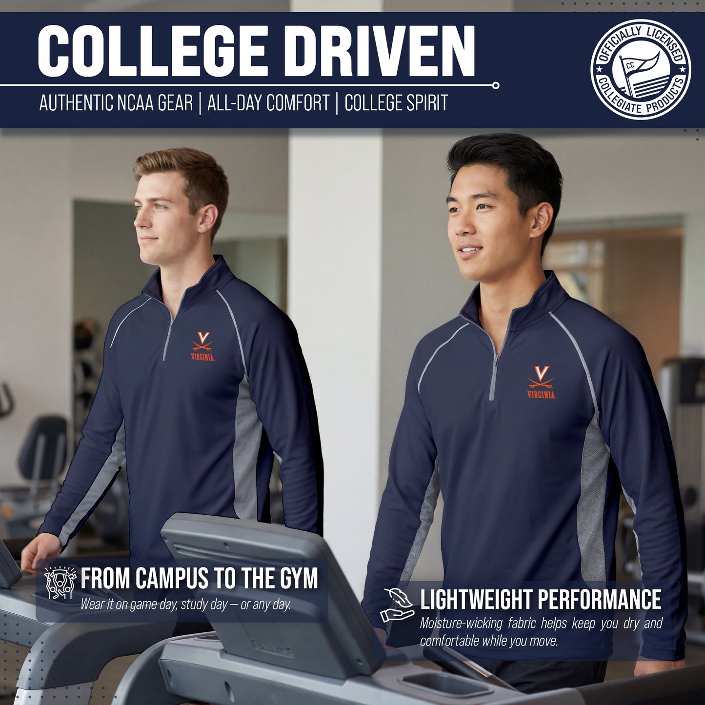 Virginia Cavaliers Mens NCAA Campus Classic Long Sleeve 1/4 Zip Windshirt - Navy
