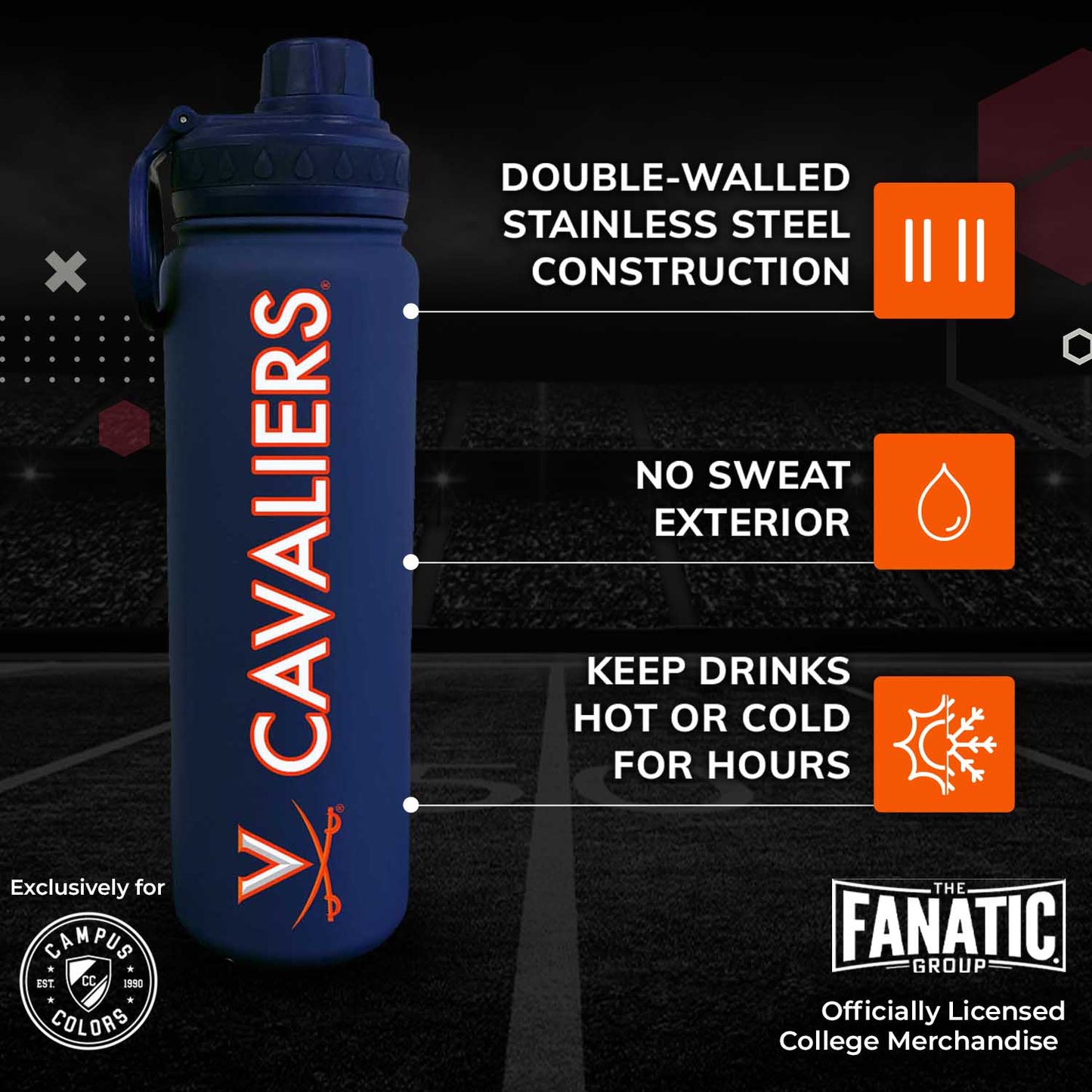 Virginia Cavaliers NCAA Stainless Steel Water Bottle - Navy