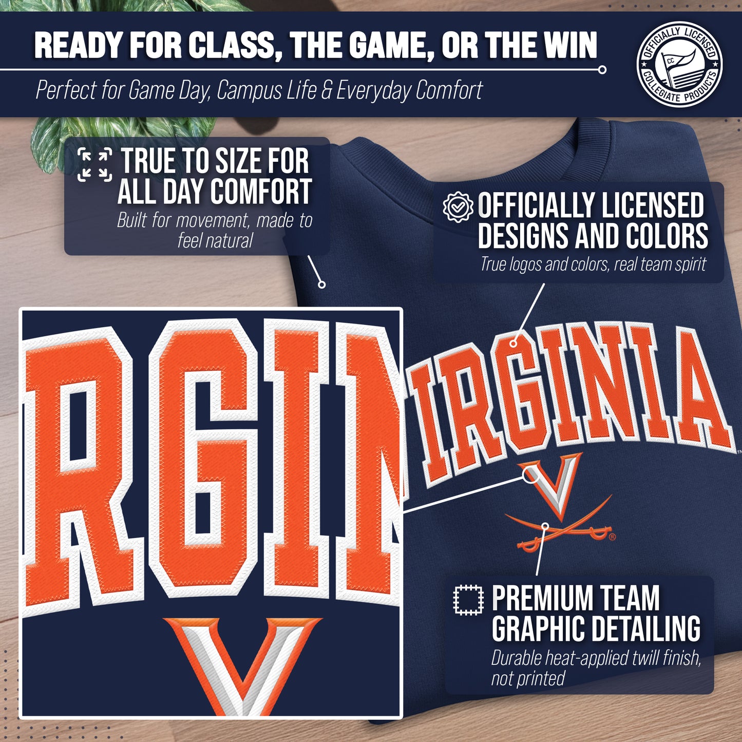 Virginia Cavaliers NCAA Adult Tackle Twill Crewneck Sweatshirt - Navy
