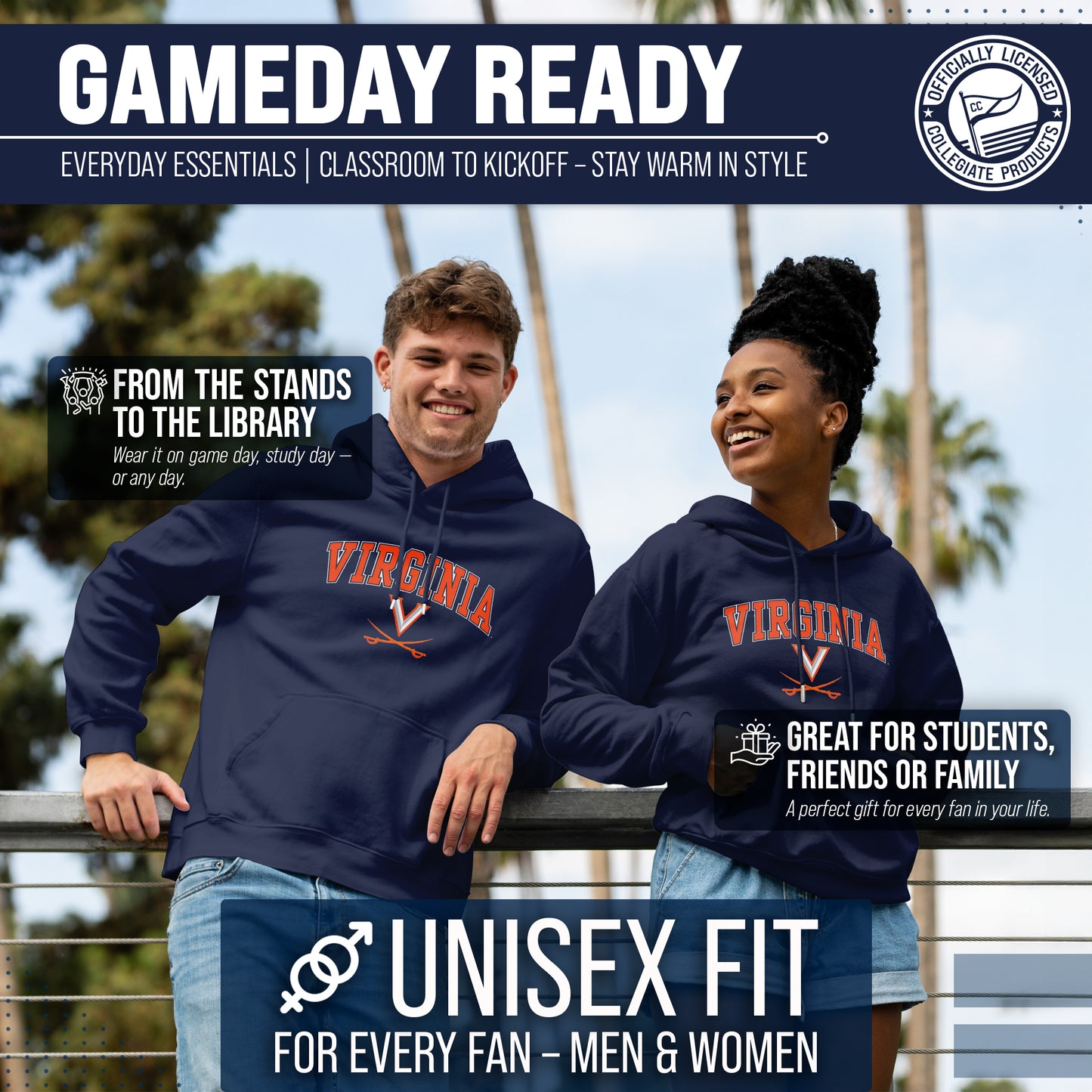 Virginia Cavaliers Adult Arch & Logo Soft Style Gameday Hooded Sweatshirt - Navy